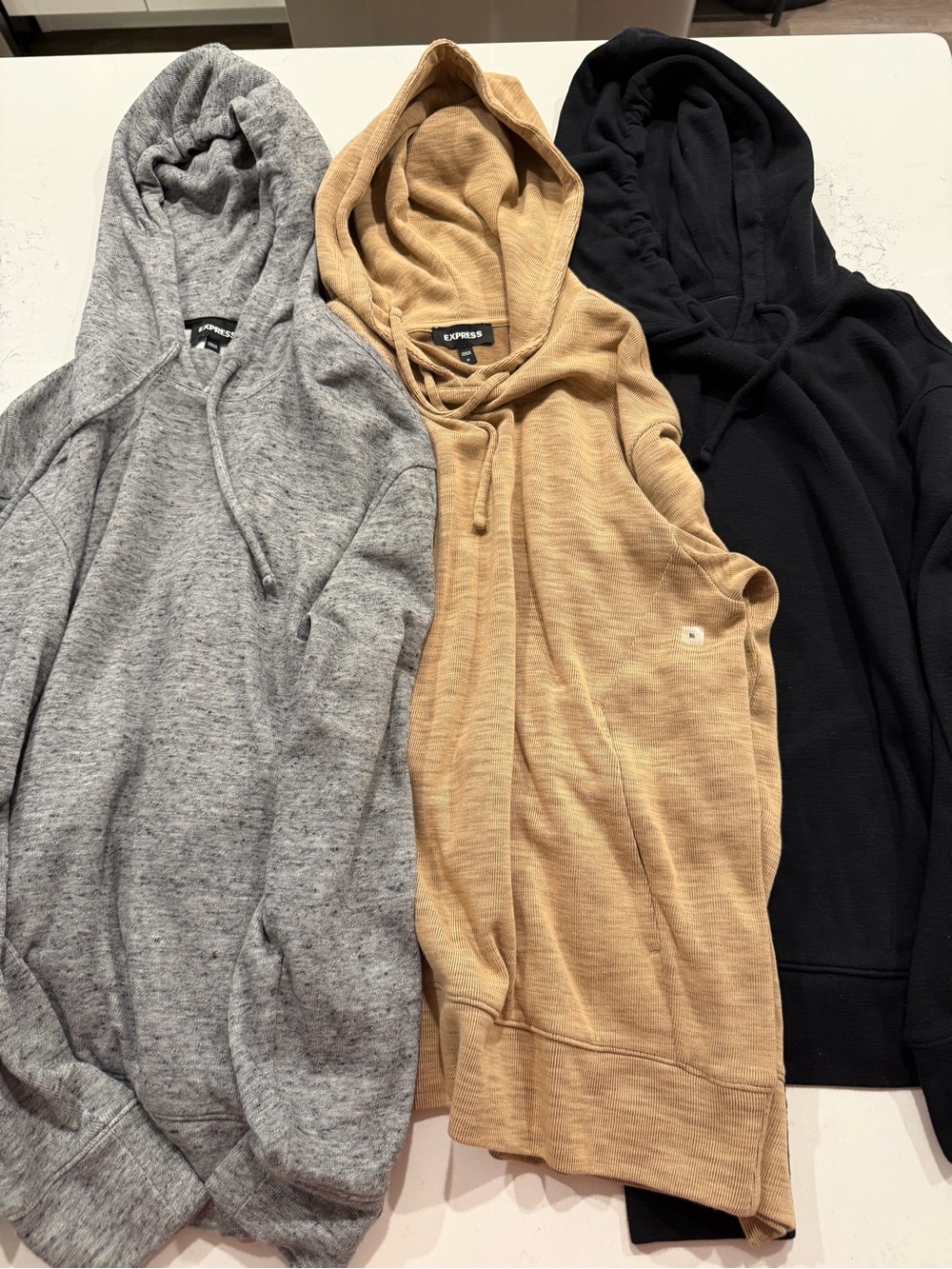 Express Men's Hooded Pullover Sweatshirt - Black, Gray & Tan